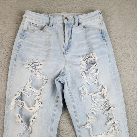 American Eagle Jeans Womens 4 Blue Curvy Mom Jean Distressed Stretch High Waist - Picture 10 of 13